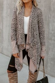 Cheetah Print Cowl Neck Open Front Long Cardigan (size: (US 18-20)2XL)