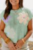Moonlight Jade Flower Short Sleeve Knit Tee
