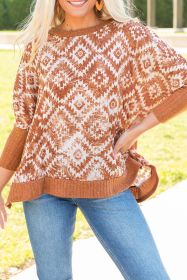 Geometric Print Ribbed Contrast Long Sleeve Top (size: (US 12-14)L)