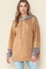 Khaki Patchwork Side Pockets Drawstring Hoodie