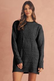 Black Twist Cable Knit Drop Shoulder Loose Fit Sweater Dress (size: (US24-26)3XL)