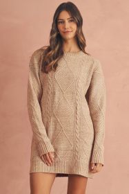 Parchment Twist Cable Knit Drop Shoulder Loose Fit Sweater Dress (size: (US 12-14)L)