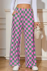 Green Checkered Print High Waist Wide Leg Pants (size: (US 8-10)M)