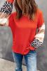Blank Sweatshirt - Striped and Leopard Print Color Block V Neck Long Sleeve Top Customized