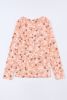 Orange Boho 60s Floral Round Neck Knit Long Sleeve Top