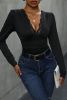 Black Lace Trim V Neck Long Sleeve Bodysuit