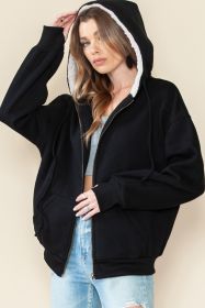 Black Sherpa Hooded Athleisure Zip Up Sweatshirt (size: (US 8-10)M)