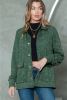 Green Snap Button Casual Flap Pockets Collared Jacket