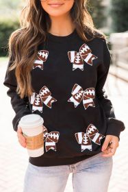 Black Rugby Bow Knot Graphic Crew Neck Sweatshirt (size: (US 12-14)L)