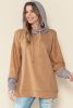 Khaki Patchwork Side Pockets Drawstring Hoodie