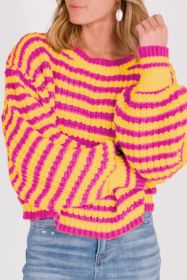 Orange Striped Bubble Sleeve Loose Sweater (size: (US 8-10)M)