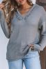 Grey Split V Neck Casual Knit Hooded Sweater