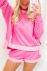 Sachet Pink Patchwork Long Sleeve Pullover and Shorts Set