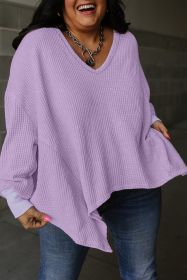 Orchid Petal Plus Size Waffle Knit Exposed Seam Flowy Top (size: (US 18W-20W)2X)