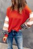 Blank Sweatshirt - Striped and Leopard Print Color Block V Neck Long Sleeve Top Customized