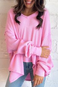 Pink Waffle Textured V-Neck Oversized Top (size: (US 8-10)M)