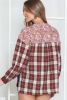 Red Floral Plaid Mixed Patchwork Bishop Sleeve Top