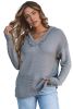 Grey Split V Neck Casual Knit Hooded Sweater
