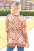 Geometric Print Ribbed Contrast Long Sleeve Top