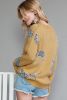 Camel Color Animal Print Drop Shoulder Knit Sweater