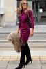 Pitaya Pink Velvet Mock Neck Ruched Long Sleeve Bodycon Dress