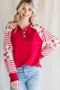 Red Heart & Striped Print Raglan Sleeve Henley Top