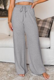 Gray Waffle Knit Drawstring High Waist Wide Leg Pants (size: (US 12-14)L)