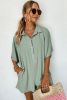 Spinach Green Plain Half Button Collared Pocket Loose Romper