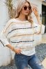 White Stripe Boat Neck Hollow Knit Top