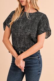 Black Dotted Puff Sleeve Round Neck Blouse (size: (US 12-14)L)