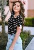 Black Striped Drawstring Sleeve Knitted T Shirt