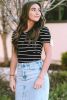 Black Striped Drawstring Sleeve Knitted T Shirt