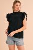 Black Frilled Neck Ruffle Textured Blouse
