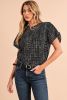 Black Dotted Puff Sleeve Round Neck Blouse