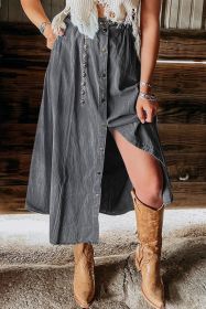 Dark Grey Fully Buttoned Long Denim Skirt (size: (US 8-10)M)