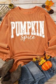 Orange Crinkle Ribbed PUMPKIN Spice Graphic Crewneck Sweatshirt (size: (US 12-14)L)