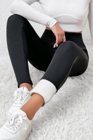 Black Fleece Lining Winter Thermal High Waist Leggings (size: (US 8-10)M)
