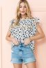 White Leopard Print Frilled Neck Ruffle Blouse
