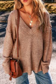 Dark Brown Plain Oversized Hollowed Knit Sweater (size: (US 12-14)L)