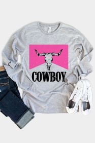 Gray Cowboy Steer Skull Print Western Grey Graphic Top (size: (US 12-14)L)