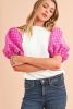 White Tweed Lantern Sleeve Patchwork Blouse