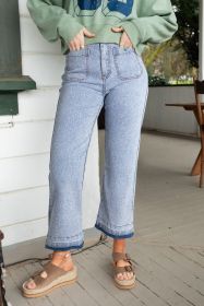 Beau Blue Acid Washed Contrast Hem Pocketed Cropped Jeans (size: 12)