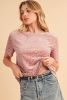 Pink Leopard Print Contrast Neckline Short Sleeve Blouse