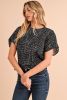 Black Dotted Puff Sleeve Round Neck Blouse