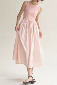 Light Pink Solid Color Knitted Patchwork Sleeveless Midi Dress (size: (US 12-14)L)