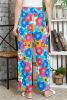 Multicolor Floral Abstract Print Drawstring Wide Waistband Pants