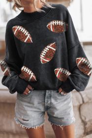 Black Rugby Print Graphic Drop Shoulder Crew Neck Sweatshirt (size: (US 12-14)L)