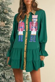 Evergreen Nutcracker Sequin Button-Down Short Dress (size: (US 12-14)L)
