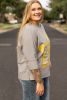 Medium Grey Floral Star Patched 3/4 Sleeve Plus Size Top