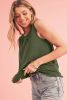Jungle Green Solid Color Distressed Ripped Tank Top